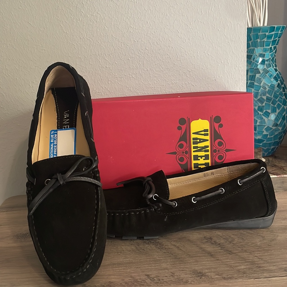 Van Eli Rae Black Suede Driving Moccasins